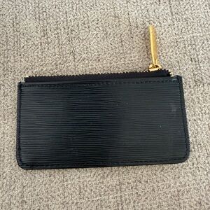 Small black real leather coin bag unisex